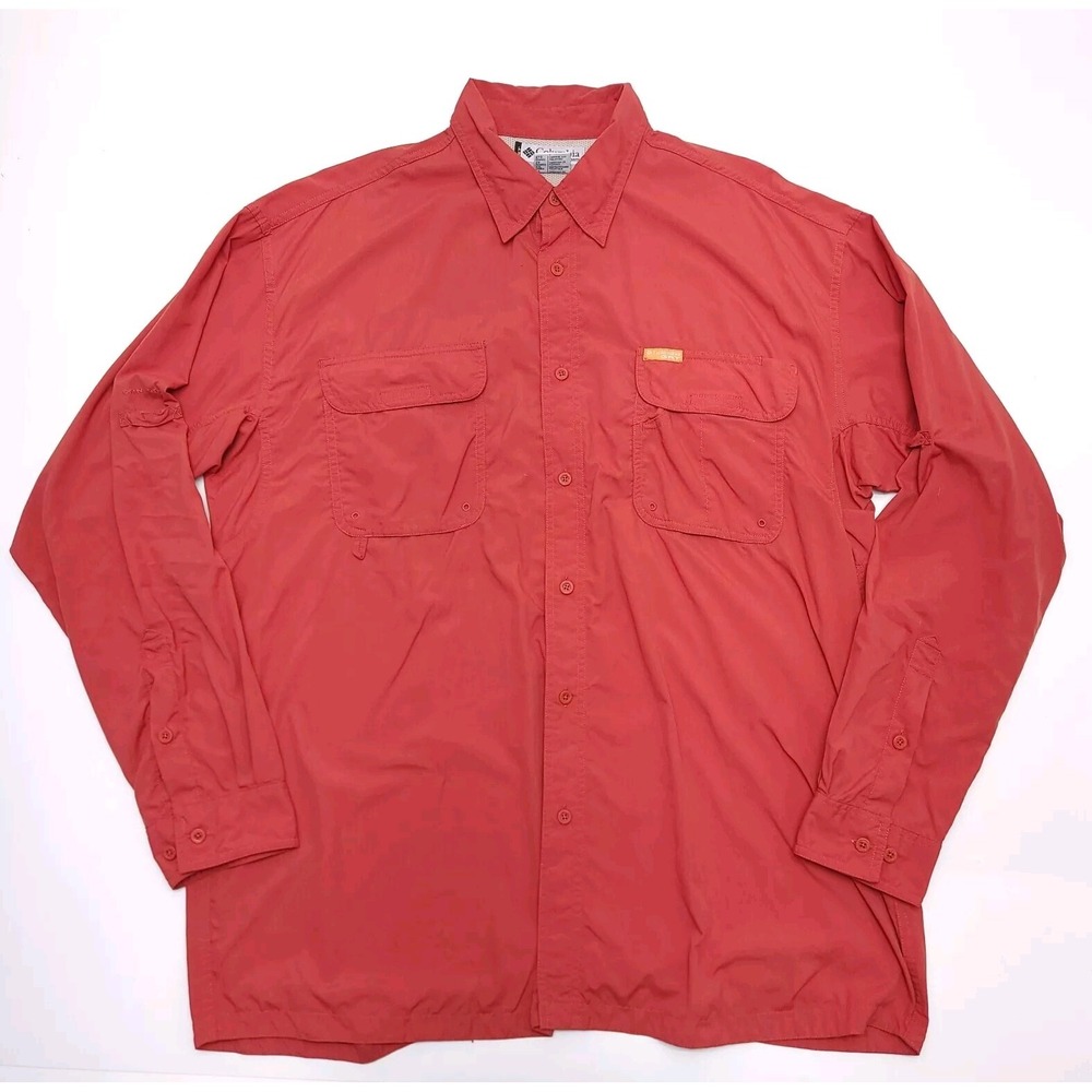 Columbia GRT Men's 2XL Long Sleeve‎ Red Orange Rust Outdoor Shirt Vented Mesh